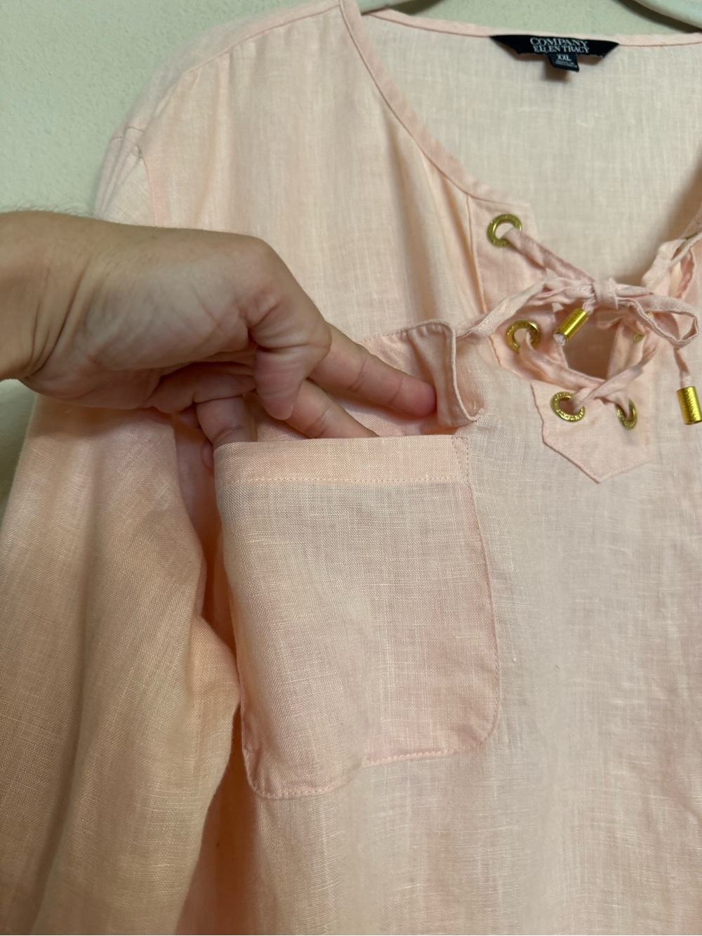 Company Ellen Tracy Linen Toll Tab Sleeve Tunic Top Size XXL Pink Boho Coastal - Picture 6 of 16